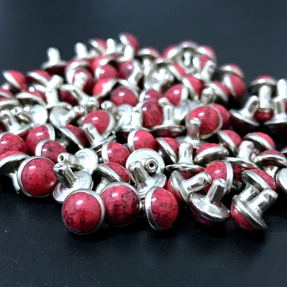 Hot Sell DIY 100PCS 6.5MM Accessories Red Turquoise Crack Rivets Leather Craft Punk Studs Fit DIY Making Shipping Free