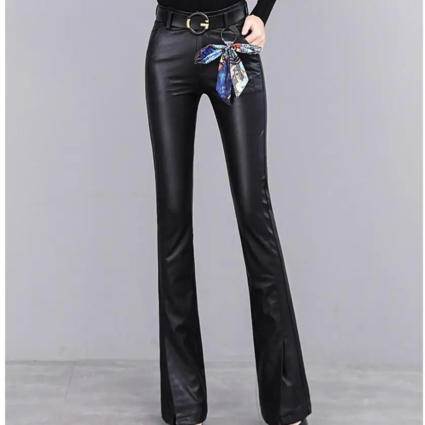 

new pu Split pants autumn and winter flare pants trousers high waist