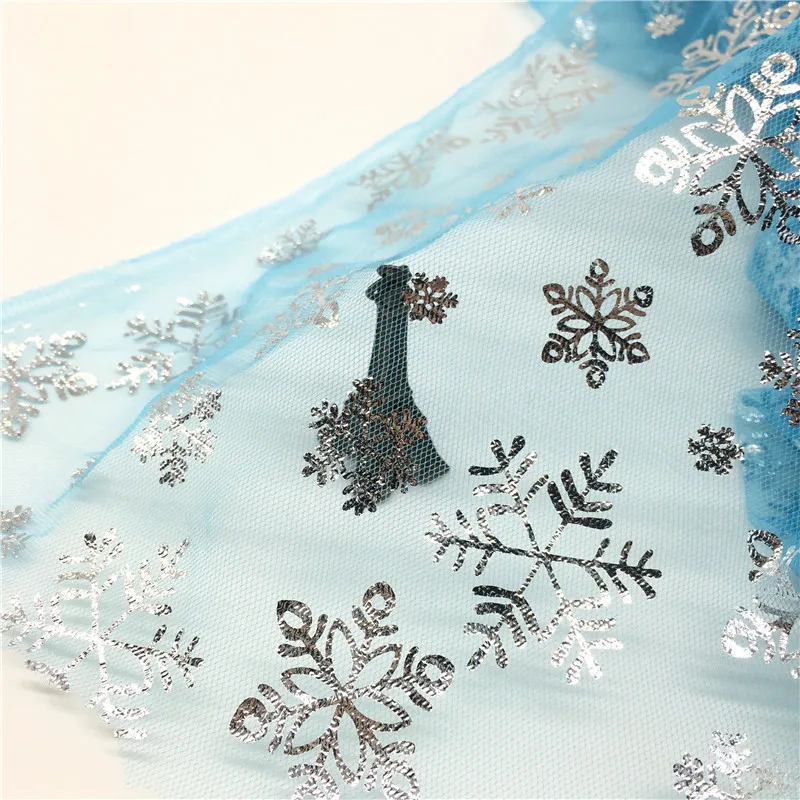 1m/lot Width 150cm Princess Dress Glitter Fabric Blue Snowflake Organza Fabric Sewing DIY Skirt Handmade Material Decor