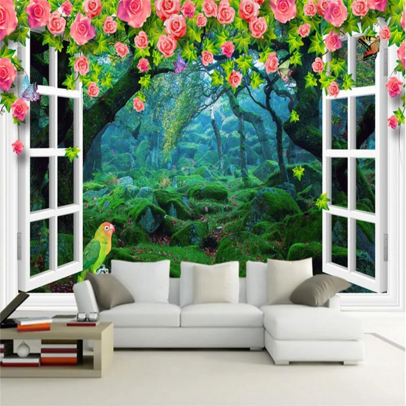 beibehang wallpaper wall murals wall stickers white window flowers vines green forest 3D wall papel de pare wallpaper for wal