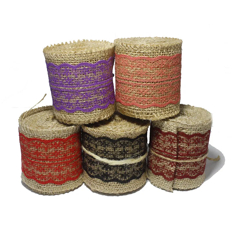 Jute Burlap Natural Hessian Ribbon With Lace Trim Line Roll Jewelry Gift Packing Rustic Party Decor