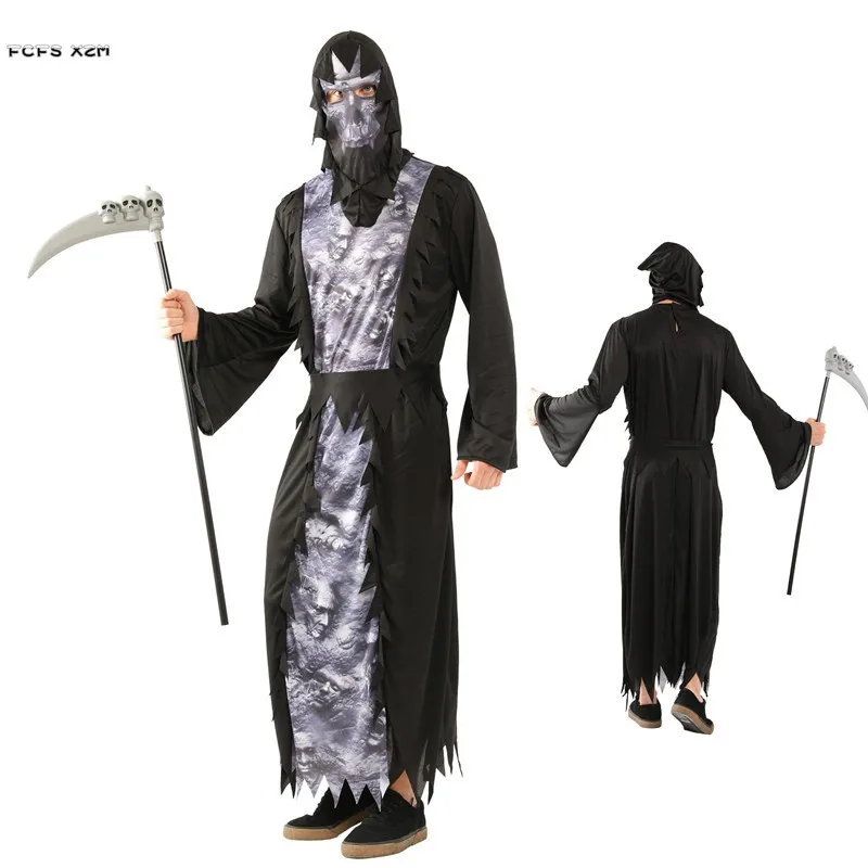 Déguisement Noir Effrayant de la Mort d'Azrael pour Homme, Tenue de Cosplay, Carnaval, Boîte de Nuit