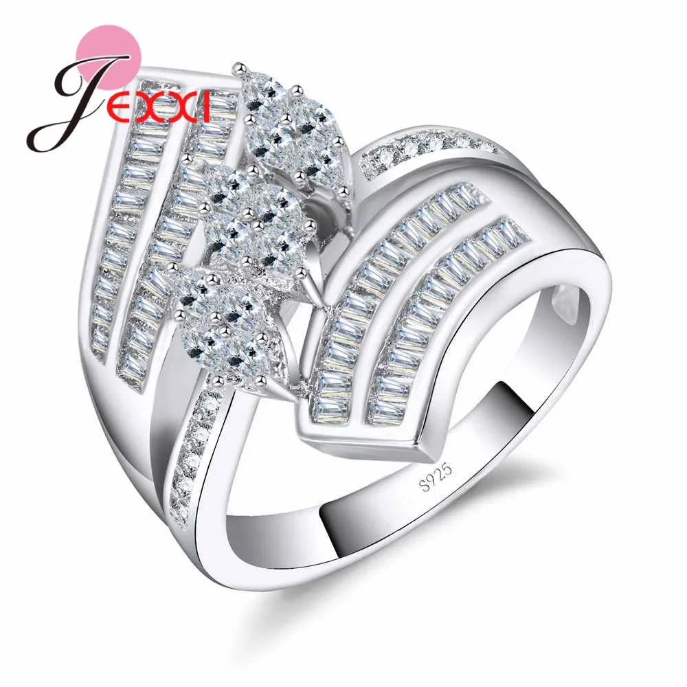 Wholesale Sparkly White Cubic Zircon Jewelry Women New Brand Ring Twist Shape Fine 925 Sterling Silver Needle Wedding Bijoux