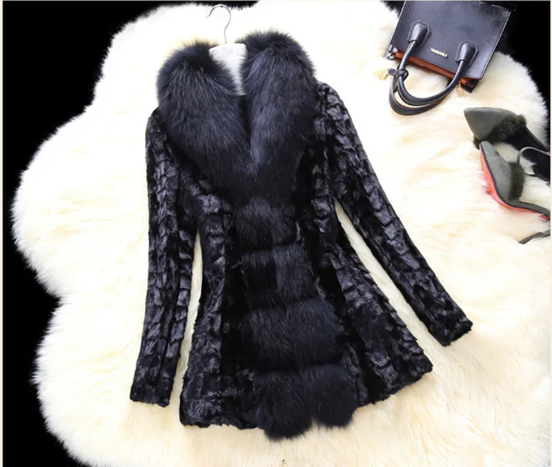 AYUNSUE 2020 Luxury Real Mink Fur Coat Warm Winter Jacket Women Coats Large Natural Fox Fur Collar clothes 5XL 6XL 7XL A0809