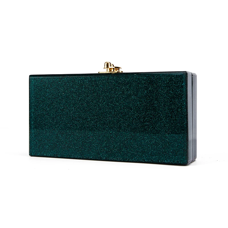 China Factory Supplier Small Green Glitter Ladies Bridal Acryli Holder Box Makeup Case Acrylic Box Clutches Evening bags