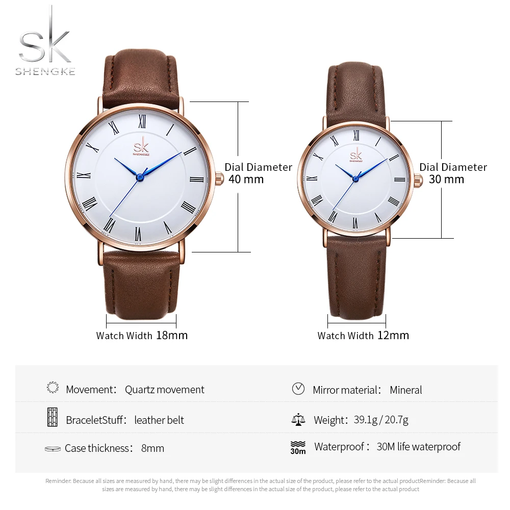 Shengke – ensemble de montres à Quartz pour hommes et femmes, bracelet en cuir Simple, Saat Reloj Mujer Hombre, pour Couple