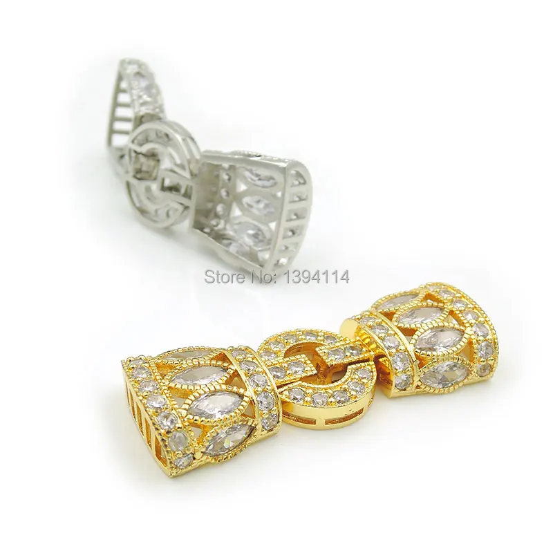 57*19*8mm Micro Pave Clear CZ Fold Over Clasp Bead Fit For Making DIY Bracelets Or Necklaces Jewelry