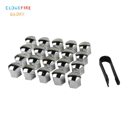 CloudFireGlory 20x Silver Color Car Styling Wheel Nut Protection Auto Hub Screw Bolt Head Cover Tire Protector 19mm+Remover Tool