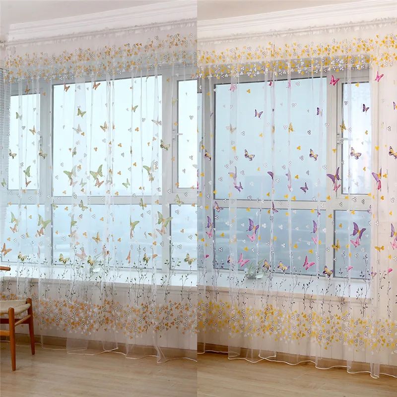 2022 1個蝶枝プリントのため屋内窓スクリーニング装飾バルコニーのカーテンカーテン