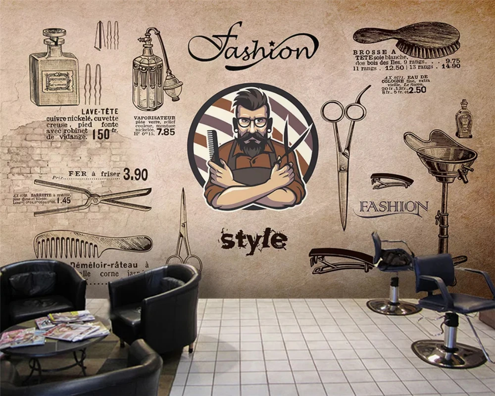 

beibehang Custom fashion eco-friendly personality wallpaper vintage barber shop beauty background