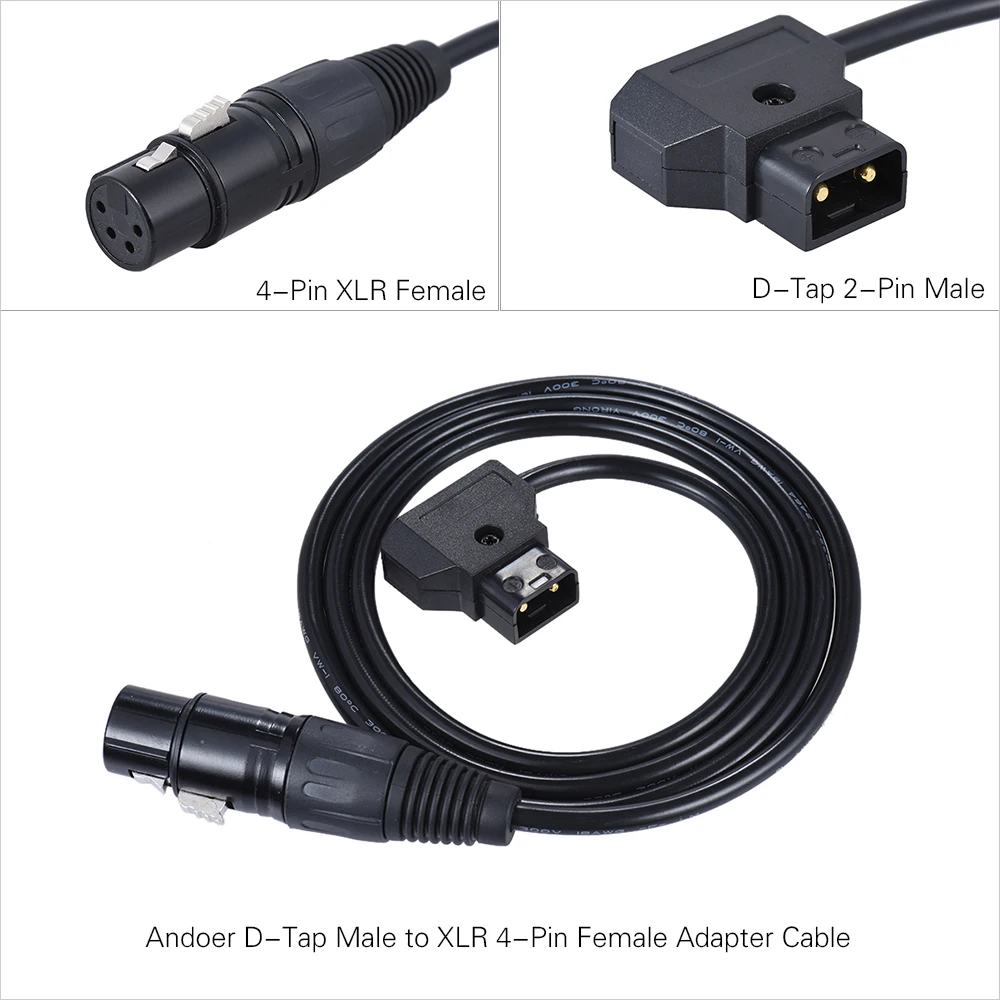 Andoer 100cm/3.3ft V-mount Battery Plate Camcorder Monitor D-Tap Male to XLR 4-Pin Female Adapter Power Supply Cable Cord