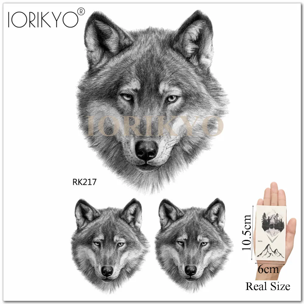 Women's Fashion Temporary Tattoo Stickers Husky Forest Real Wolf King Men Fake Arm Tatoo Drawing Black Waterproof Tattoo Paste image 6