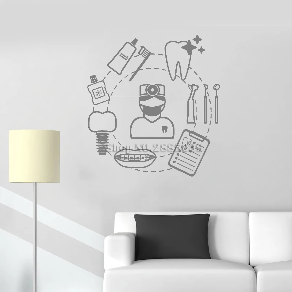 New Dental Care Dentist Wall Sticker Decal Art Vinyl Teeth Tools Mural Home Decor Art Wall Tattoo Modern Bathrooom Decals LC300