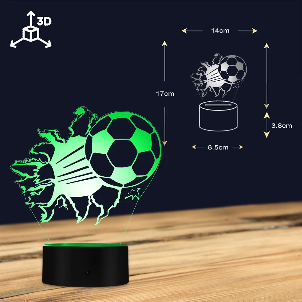 3D Football Night Tafellamp Barsten Voetbal 3D Optische Illusie Led Verlichting Voetbalfans Decoratieve Verlichting Glowing Led Lamp