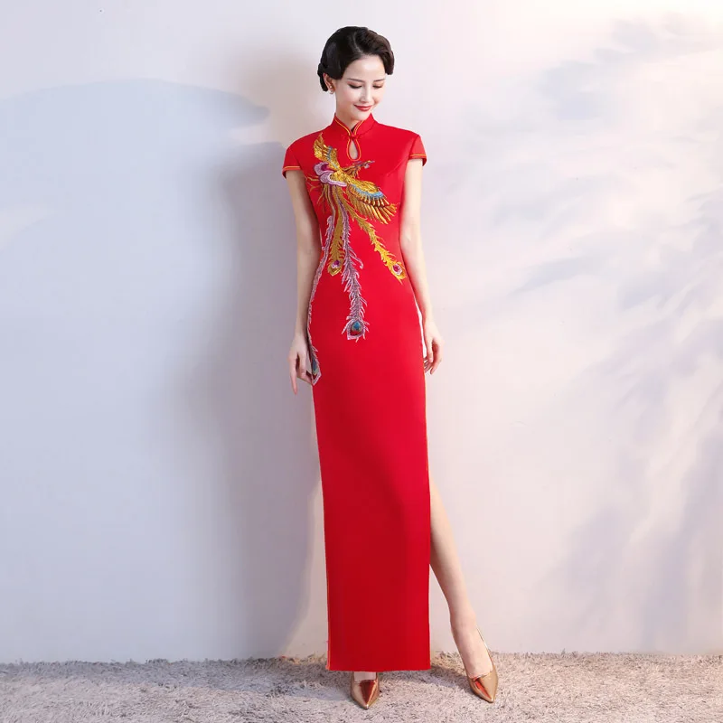 

Old Shanghai 5XL Formal Cheongsam Sexy Embroider phoenix Wedding Party Evening Dress Chinese Women Long Qipao Dress