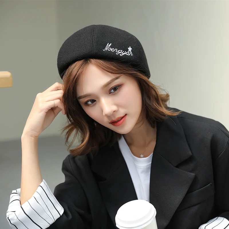 Kagenmo Fashion Female Autumn Winter Berets All-Match Women Letter Octagonal Cap Female Charm Pumpkin Hat New Year Gift