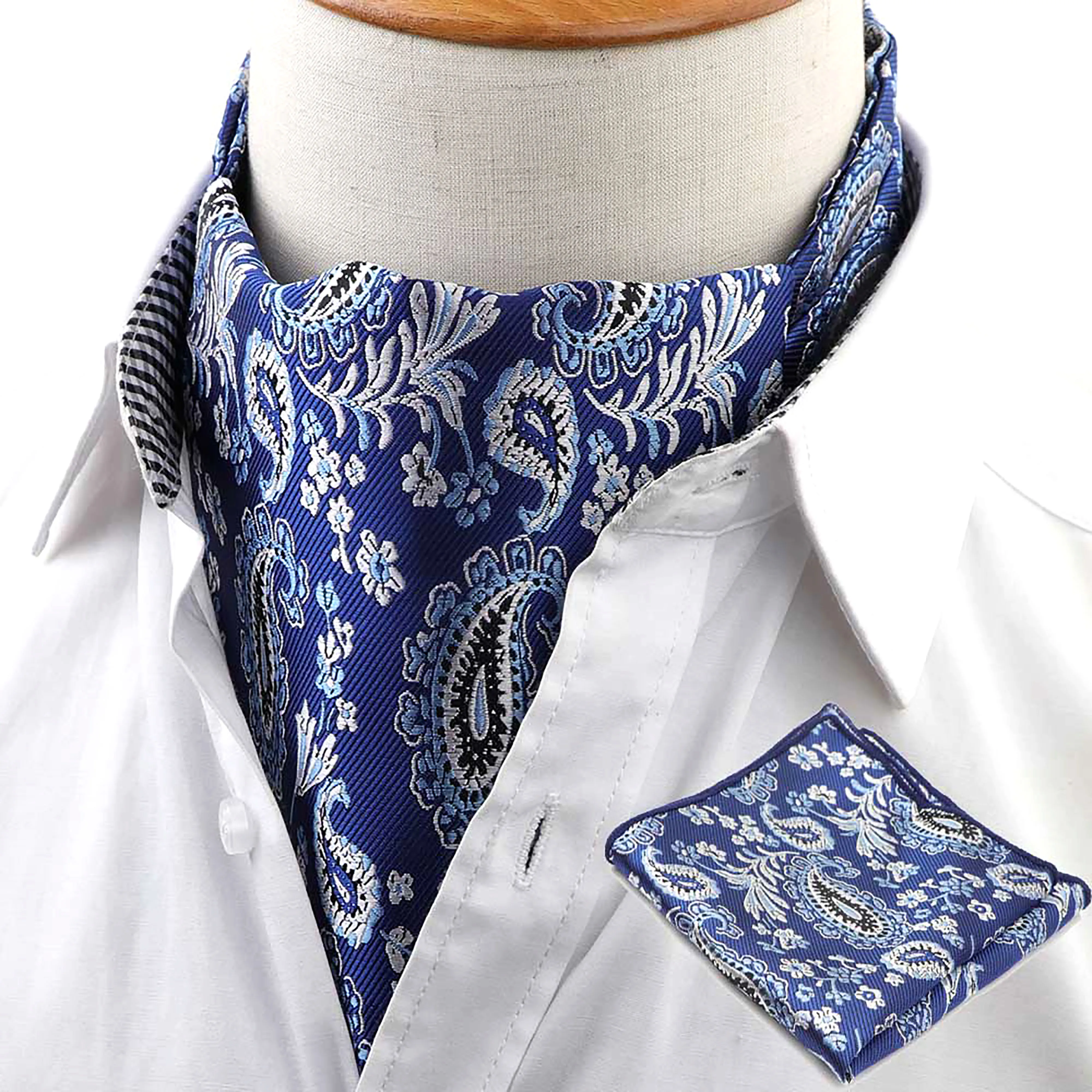 Men\'s Cravat Pocket Square Set Formal Necktie Hankerchief Ascot Scrunch Self Paisley Polyester Silk Neck Tie Luxury