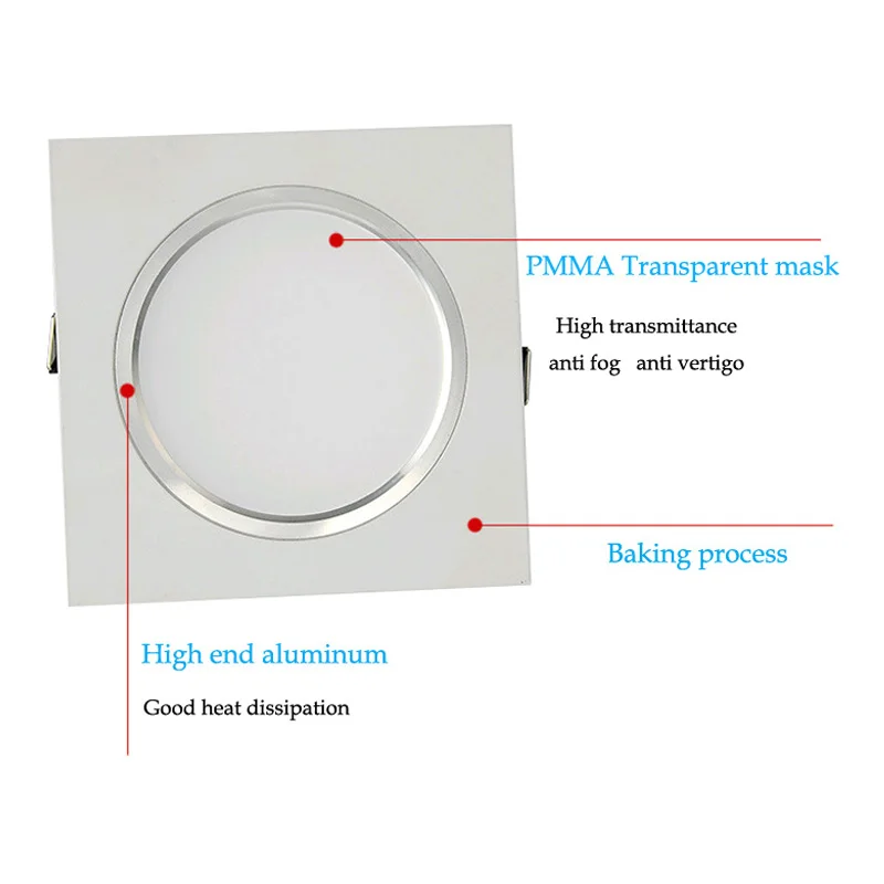 Możliwość przyciemniania LED downlight 3W 5W 7W 9W 12W 15W AC85-265V kwadratowy srebrny czarny biały doprowadziły sufitu lampa halogen oświetlenie