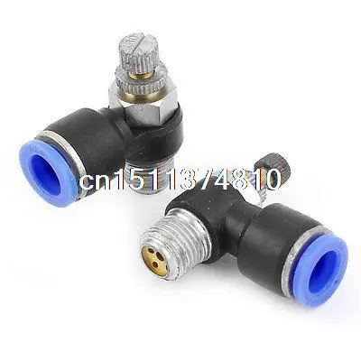 2PCS 6mm Air Pneumatic Piping 1/4PT Thread Speed Controller Valve Connector