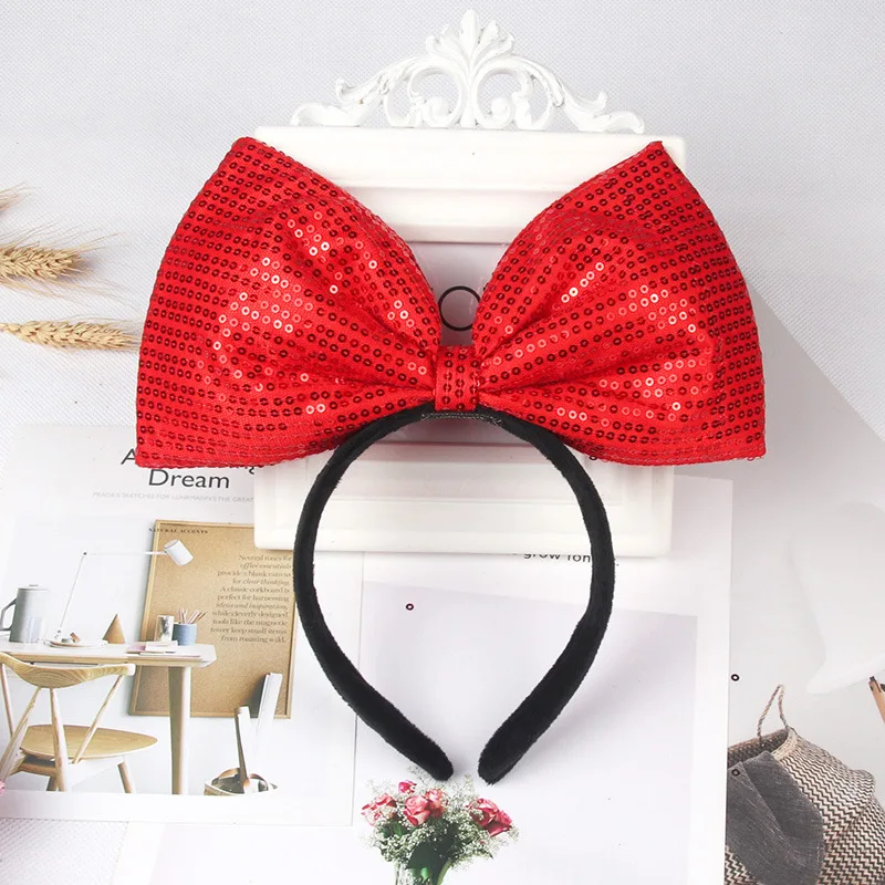 Gefroren große Pailletten Stirnband Haarnadeln Haarschmuck Minnie Ohren Stirnband Schleifen Haars pangen Frauen Party Weihnachten Stirnband