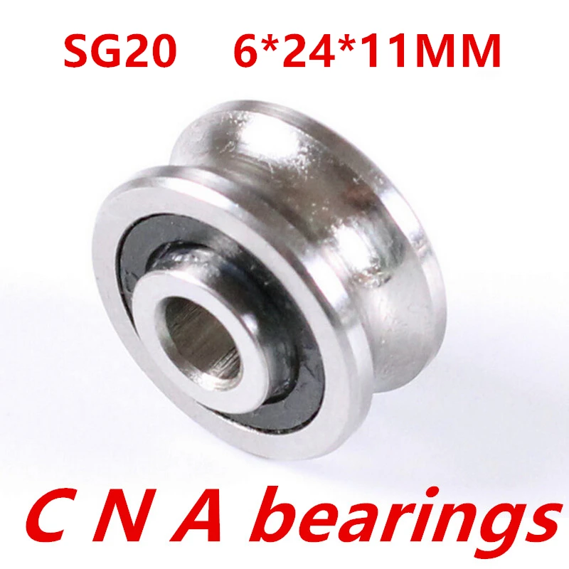 Free shipping SG20 2RS U Groove pulley ball bearings 6*24*11 mm guide roller bearing SG6RS