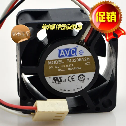 AVC F4020B12L 12V 0.10A 4CM 4020 3 wire ball bearing server cooling fan 40X40X20MM