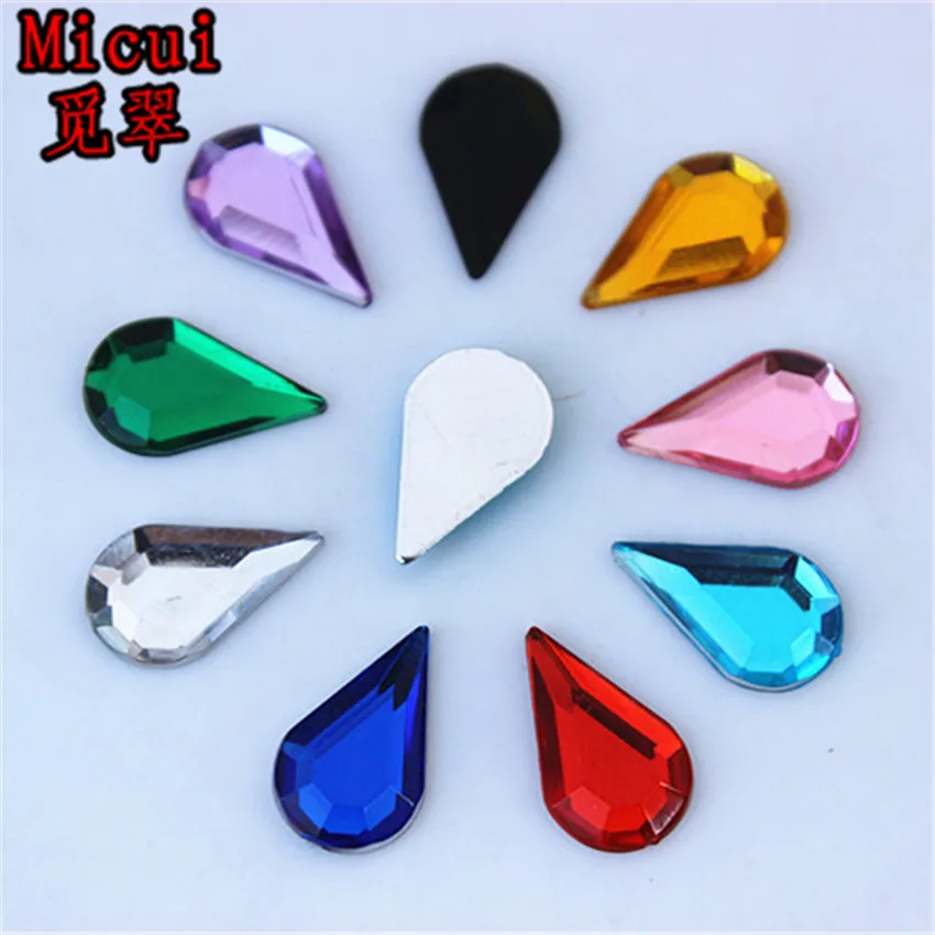 Micui 200pcs 8*13mm Mix Color Acrylic rhinestone flatback Tear Drop acrylics rhinestones DIY clothing Crafts decoration ZZ704