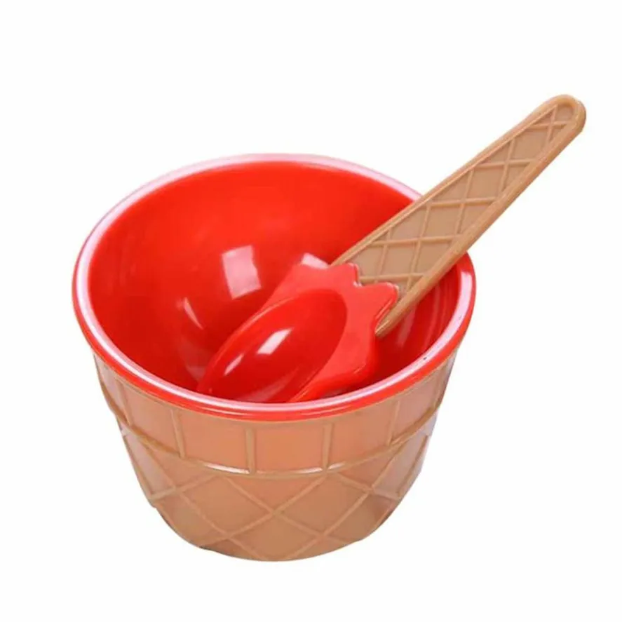 New 1Set Kids Ice Cream Bowl Spoon Set Durable Children Gifts Lovely Dessert Bowl DIY Ice Cream Tools icecream bowl+spoon