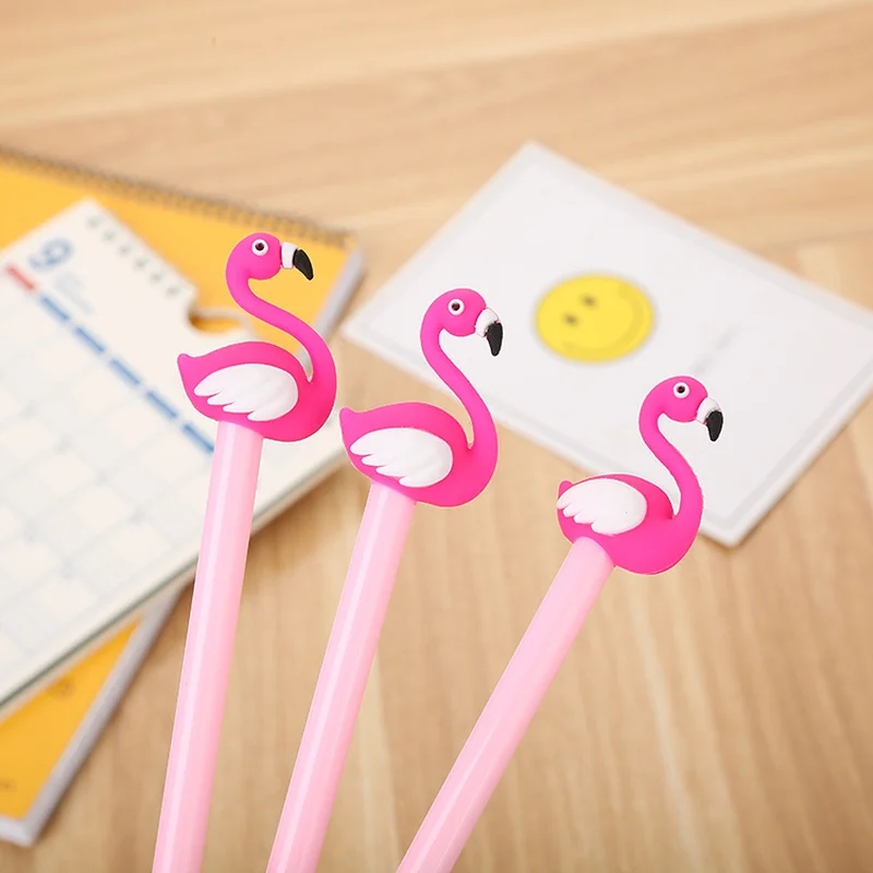 100 Pcs Creative Silicone Head Flamingo Gel  Cartoon Cute Learning Stationery Water Pen kawaii school supplies