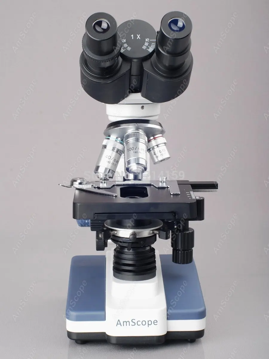 school and  clinic -AmScope Supplies 40X-1000X LED Lab Binocular Compound Microscope w 3D Two-Layer Mechanical Stage