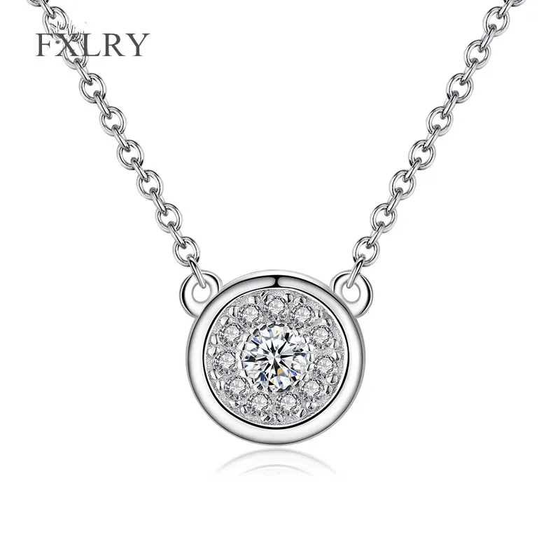 FXLRY New Arrivals Elegant Silver Color Micro Paved Zircon Simple Round Pendant Necklaces For Birthday Gift Party Jewelr