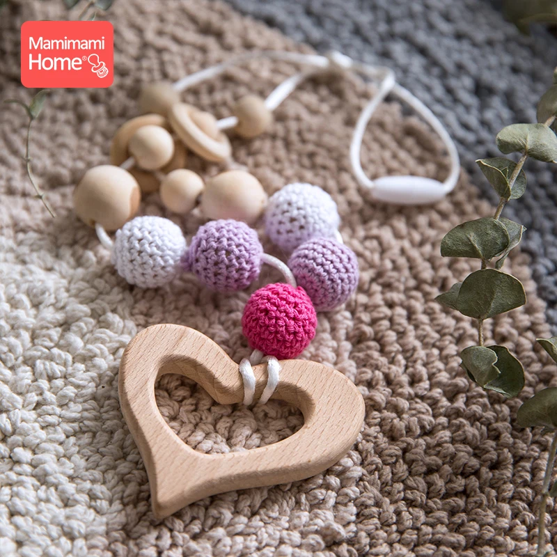 

Mamihome 1pc Baby Wooden Teether Diy For Baby Nursing Necklace Beech Rodent Croche Smile Beads Ring Rattle Children'S Goods Toys