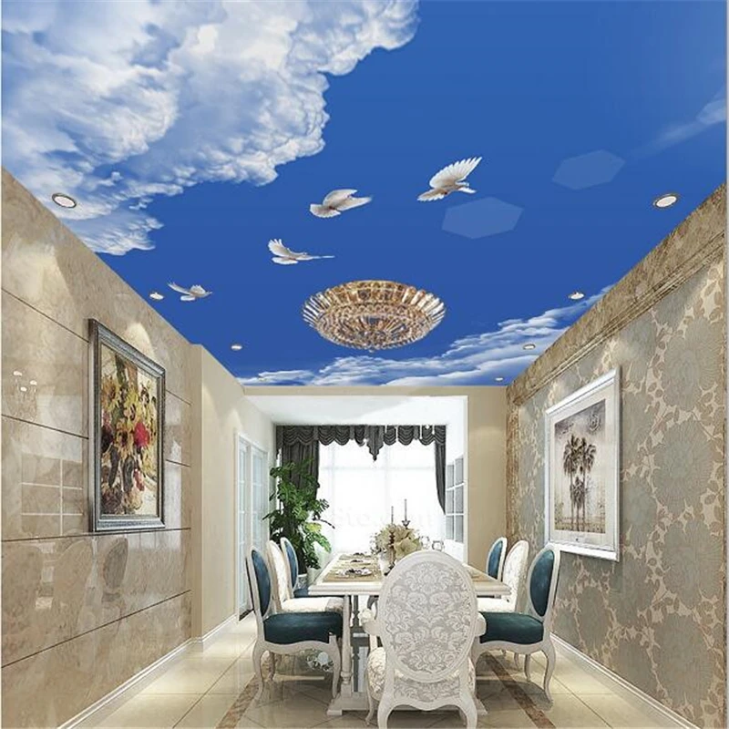 wellyu обои Custom wallpaper 3d atmosphere exquisite blue sky white clouds pigeons ceiling living room Papel de parede wallpaper