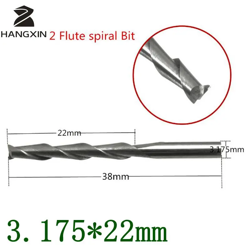 

Double-edged screw tip 3.175 X 22mm Carbide CNC double-edged helical cutter Cutter end mill, tungsten carbide Milling tool