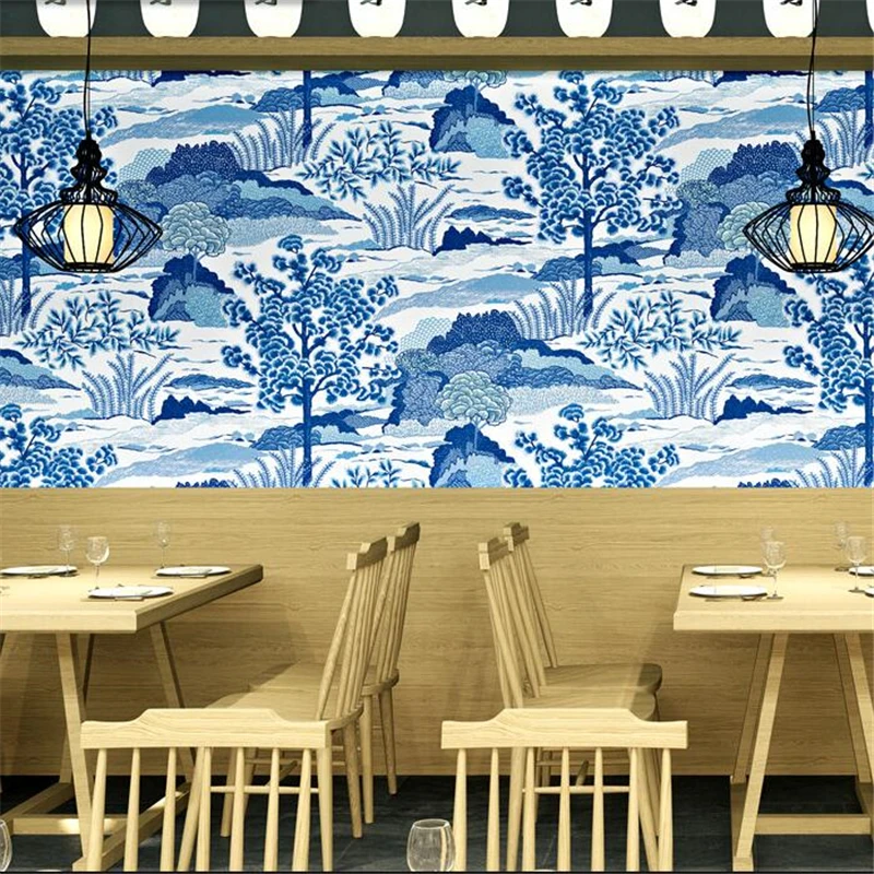 Beibehang High-end new wallpaper Japanese decoration style personality Japanese food ramen sushi shop wave coffee shop wallpaper