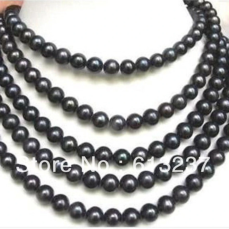 Newly style 7-8mm Fashion black cultured pearl making charms necklace 84