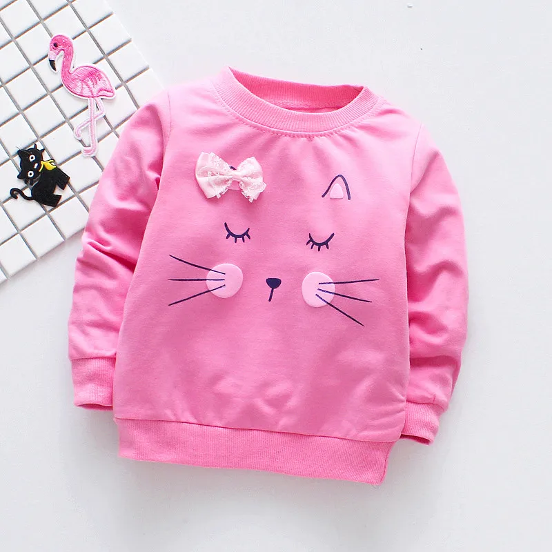 Fanfiluca 2018 Brand New Girls T-Shirts Long Sleeve Girl Autumn Cat Tees Shirts Casual Tops Clothes Children Outwear Outfits