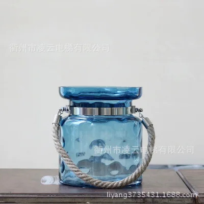 New transparent glass vase blue dot hemp denim simulation decorative metal flower vase