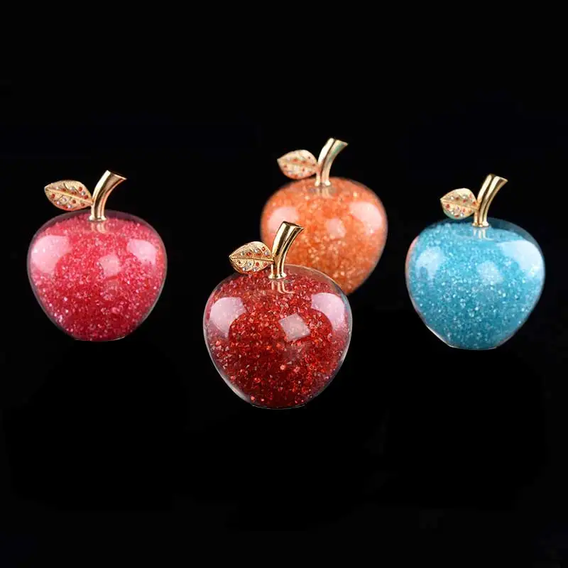 Colorful Crystal Craft Glass Apple Paperweight with Diamond Natural Stone Home Decor Ornament Fruit Figurines Gift Souvenir