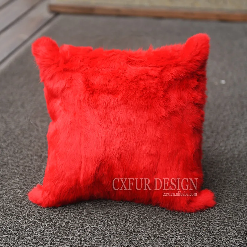 Free Shipping CX-D-05K Red Color Real Rabbit Fur Soft Sofa Cushion Cover Pillow Case