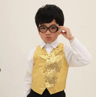 Gilet de costume à paillettes pour enfants, vêtements de performance, vêtement de danse jazz