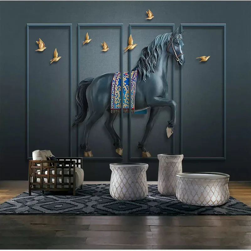 Custom Wall Cloth Retro Relief Embossed Horse Screen Wallpaper For Living Room Office Wall Home Decor Mural Papel De Parede 3D