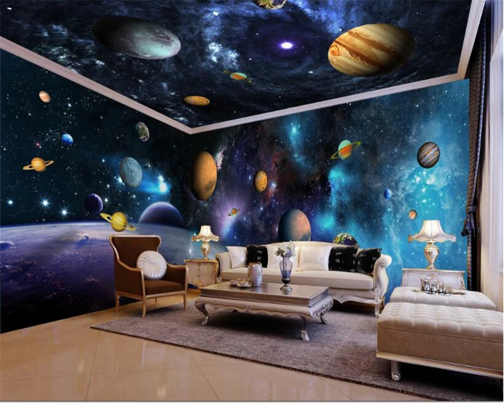 

beibehang Dream personality fashion wall paper blue star space full house theme space background papel de parede 3d wallpaper