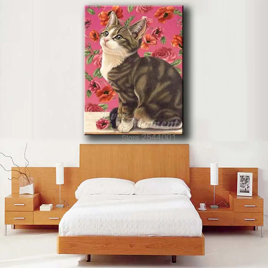 Ever Moment Diamond Painting Cat Rose Pink Flower Diamond Embroidery Painting Animal Pet Wall Painting Full Mosaic Kit ASF941