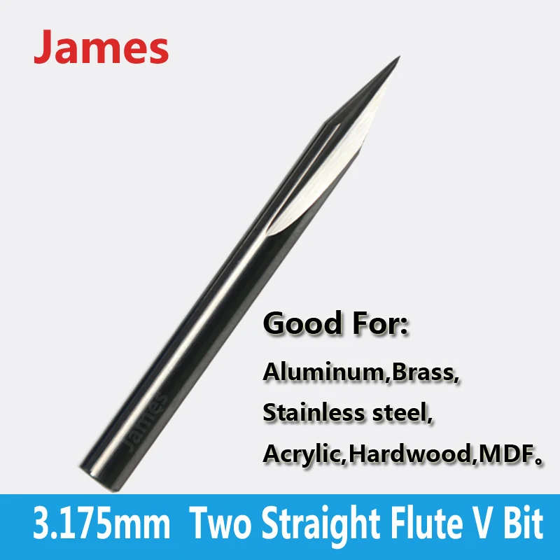 1pc 3.175mm SHK Two Flutes Straight V Bits Hardwood Processing Double Flutes Straight V Engraving Tools Milling Cutter