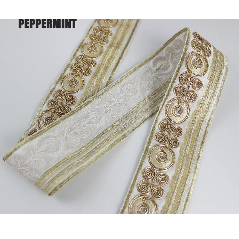 1yard Vintage Trim Golden Embroidered Webbing 5/7cm Indian Lace Sewing Net Yarn Ribbons Clothing Decorative Lace Trim