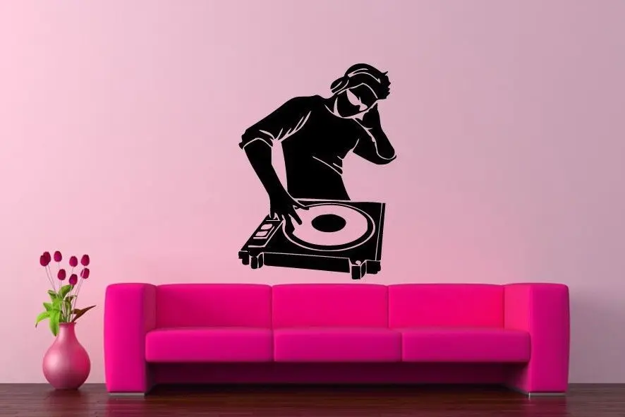 Music Vinyl Wall Decal Boy Play Music Tattoo DJ Clubbing Music Headphones Mural Art Wall Sticker Bedroom Home Decoration