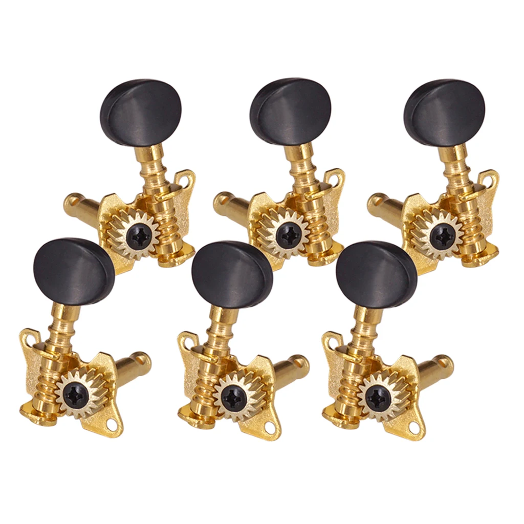 6 pcs Right Left Guitar Tuning Pegs Open Machine Heads Oval Button Gold Acoustic Folk Guitar Parts Tuning Peg Tuners Parts