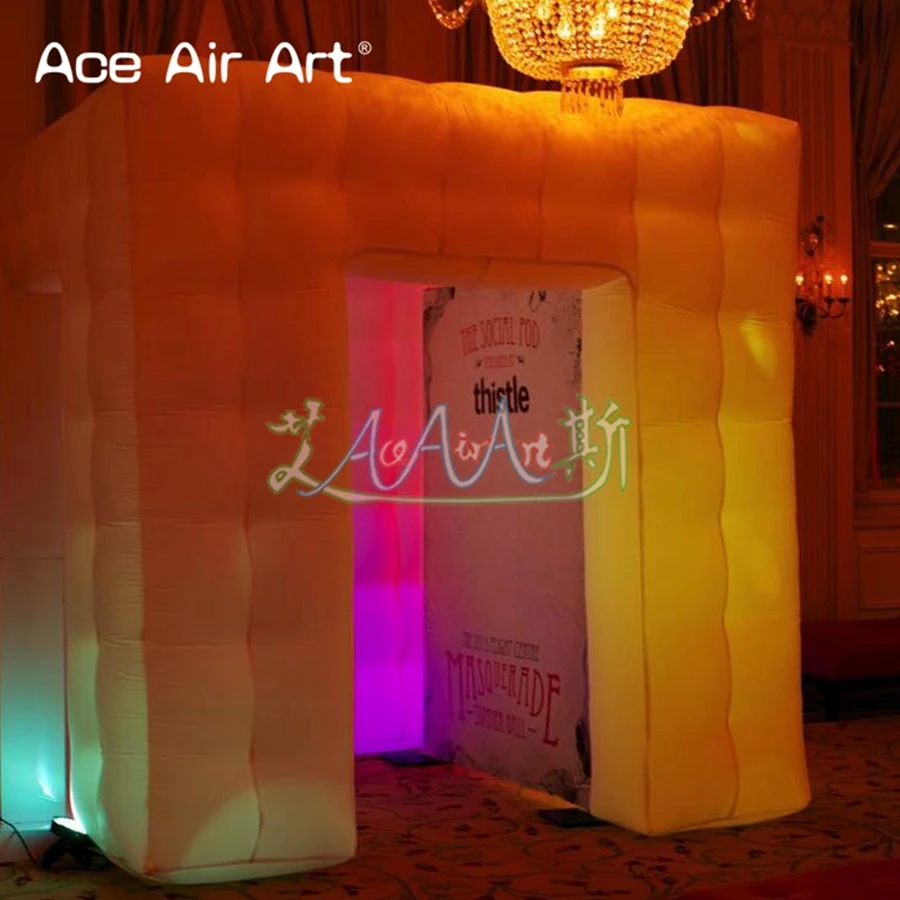 2.55mH cube white oxford cabinet inflatable photo booth,led RGB brightness festival photo cube tent with props by ace air art