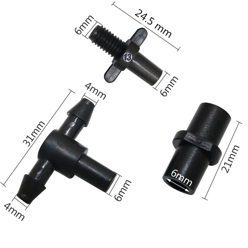 100 Sets 6mm Garden Irrigation Water Connectors Barbed 6mm To 4/7mm Hose Tee Thread Connector And 6mm Straight Connection Tools